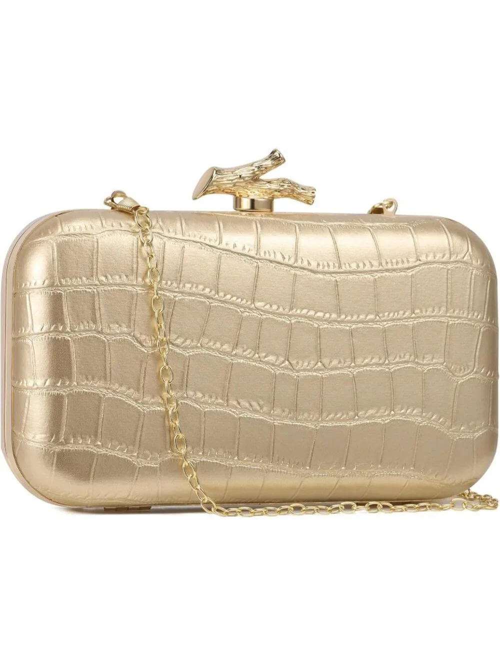 Women's Gold Pu Leather Clutch Purse Formal Chain Evening Wedding Bag